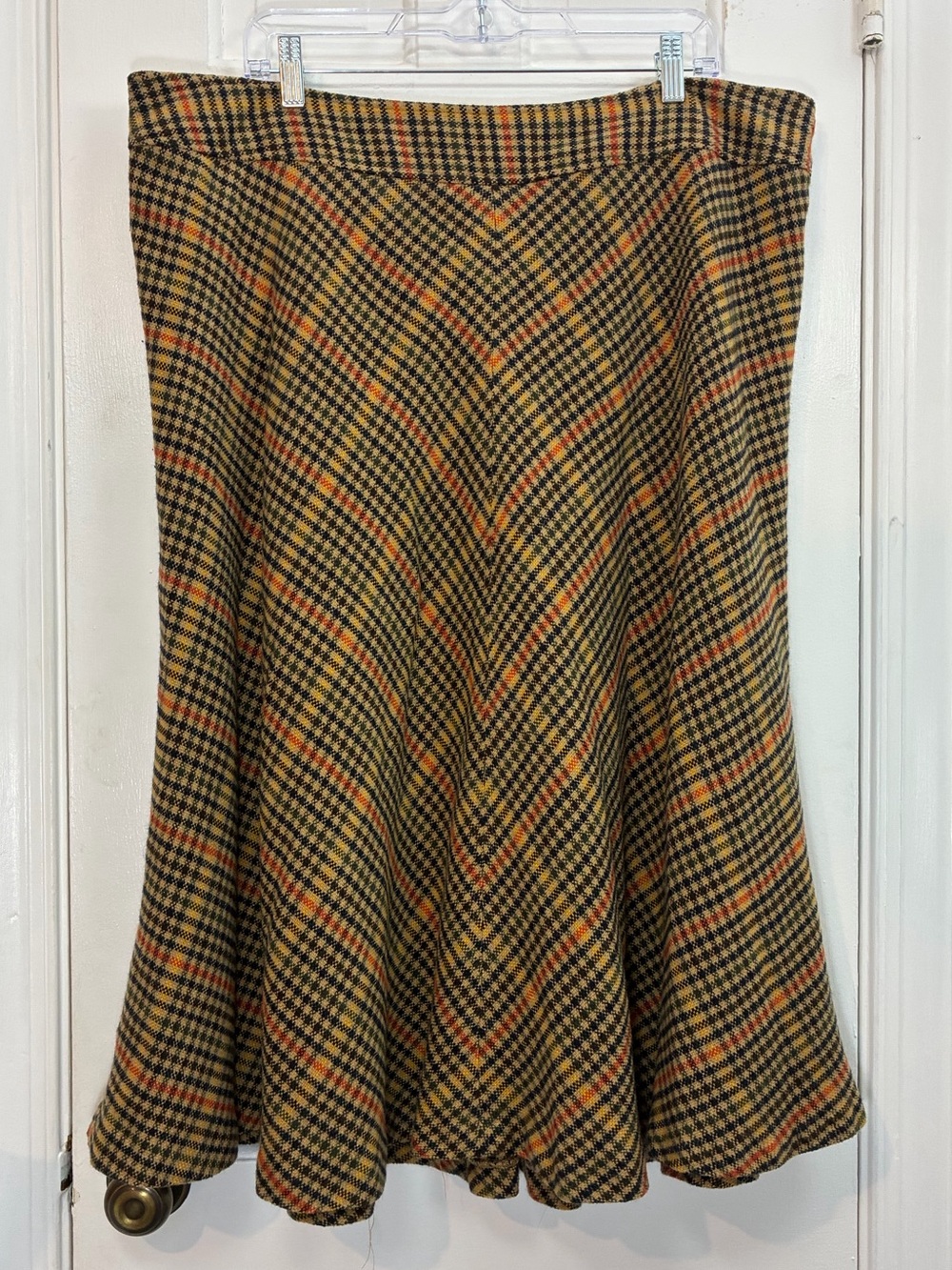 Cato Plaid Woven Midi Skirt in Mustard, Brown, Orange - Fall Skirt size 22w 24w